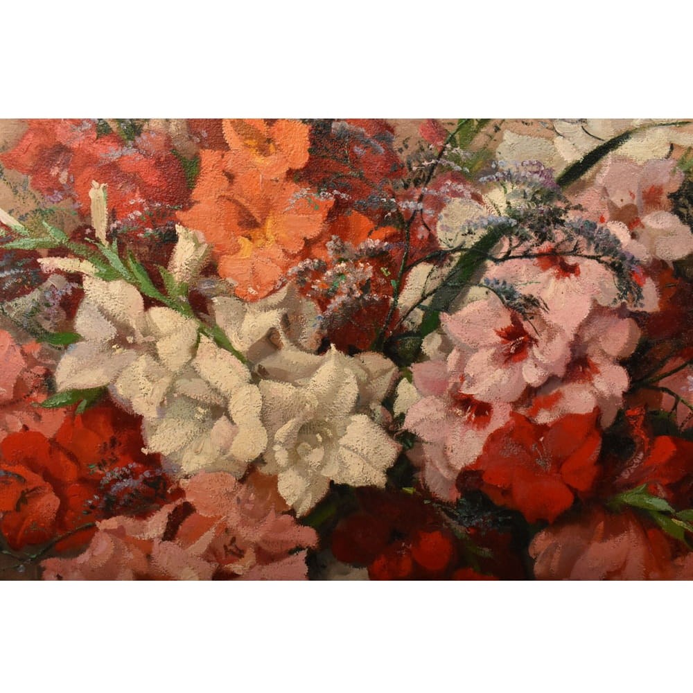 QF788 6 antique floral roses painting flower oil still life XIX